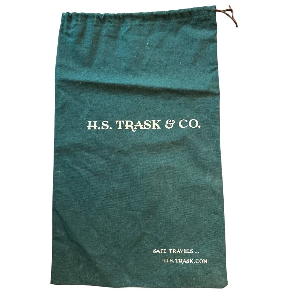 H.S. Trask & Co. Shoe Dust Bag Green Canvas Drawstring Leather Tab Storage Large